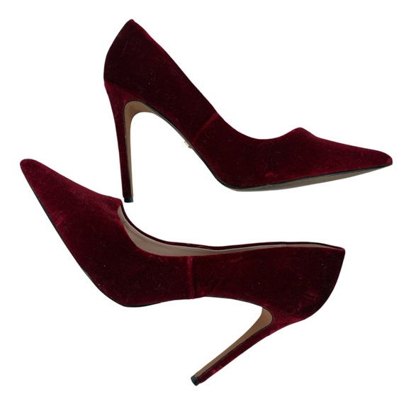 Topshop Womens 6 Red Velor Velvet High Heels Stilettos Pumps Closed Point Toe - Picture 7 of 8